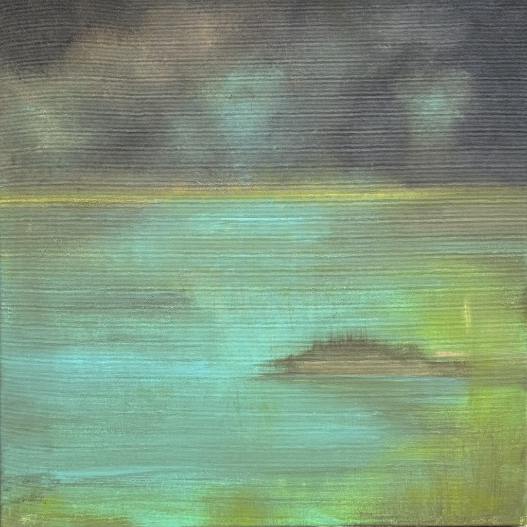 Die Ursuppe überlegt angestrengt, wo sie Atlantis hinspucken soll Acryl auf Leinwand, 50x50cm, 2024