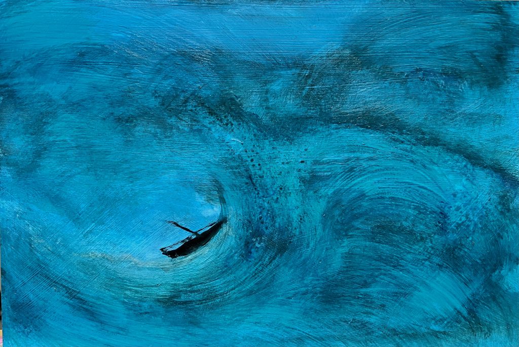 Geisterschiff
Acryl auf Alu-Dibond, 
30x22cm, 2023